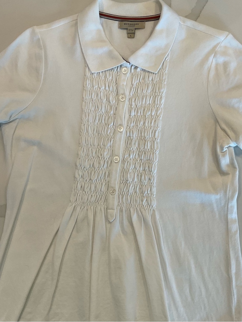 Burberry Women’s White Polo with Smocked Front Panel